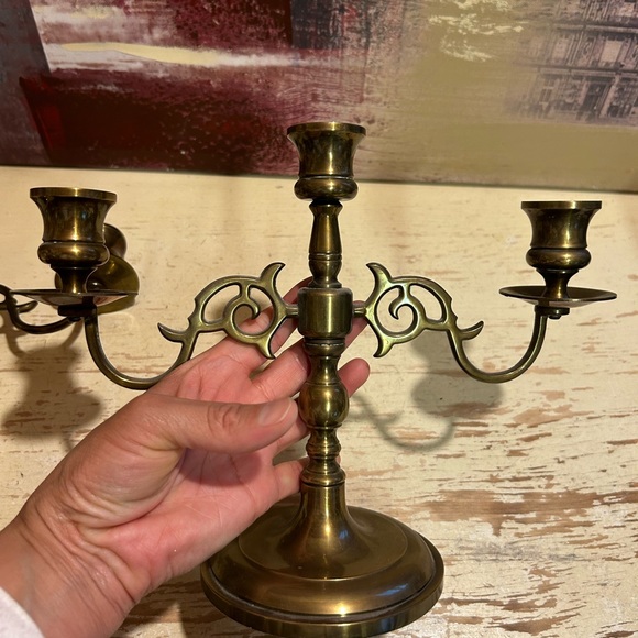 Vintage Solid Brass Brass 3 Arm Candelabra set - Picture 8 of 12